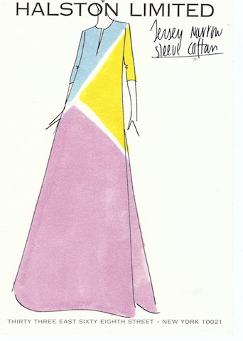 Illustration of Reikko hand painted silk jersey full length dress 1972