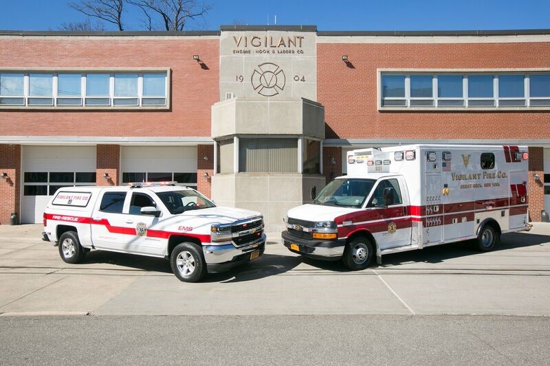 Two of Vigilant Fire Company’s newest paramedic response vehicle and ambulance sit stationed outside the firehouse. (Photo courtesy of Vigilant Fire Company)