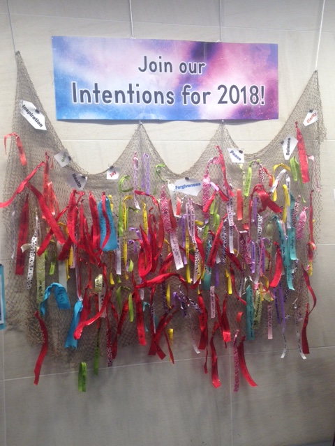 The Library invites everyone to leave a ribbon with a message on the Intentions Wall at the Main Library. (Photo courtesy of the Great Neck Library)