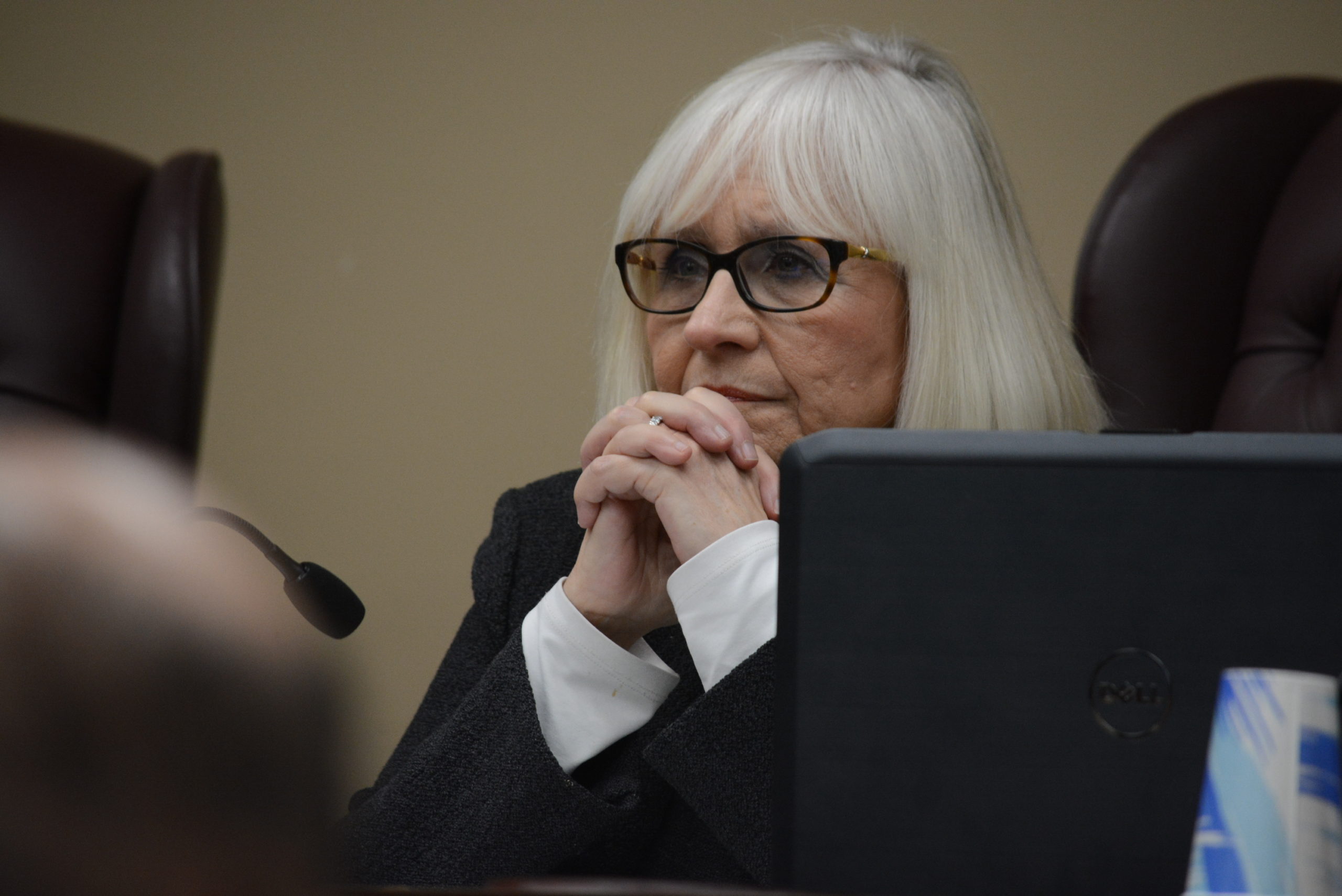 Town Supervisor Judi Bosworth, as seen at the Feb. 27 town board meeting, noted that Jessica Lamendola would serve as acting comptroller until another one could be found. (Photo by Janelle Clausen)