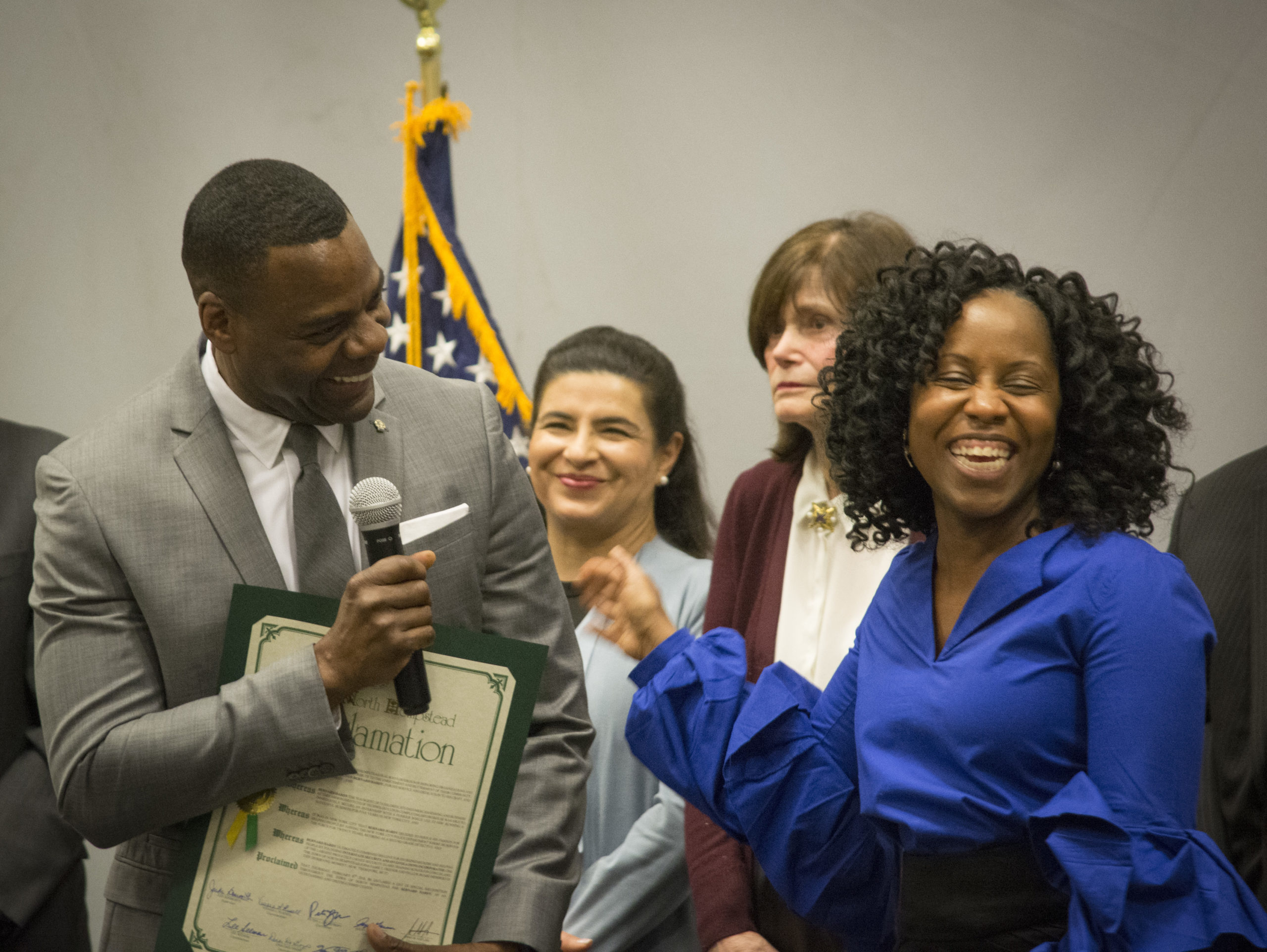 Councilwoman Viviana Russell, who represents Old Westbury and other parts of North Hempstead, shares a laugh with an honoree. (Photo by Janelle Clausen)