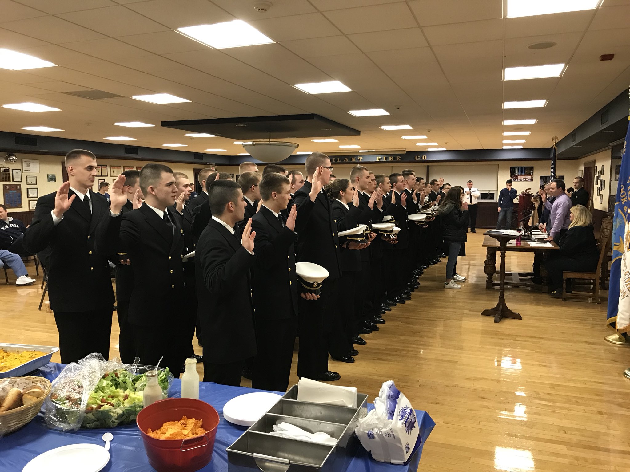 47 midshipmen were sworn in as auxiliary emergency medical technicians with Vigilant Fire Company in Great Neck. (Photo courtesy of Vigilant Fire Company)
