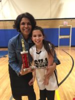 Silverstein Hebrew Academy Head of School Shireen Butman stands with daughter Aryn Butman to celebrate the SHA Lady Sharks basketball championship victory. The team ended the season undefeated. (Photo courtesy of Silverstein Hebrew Academy)