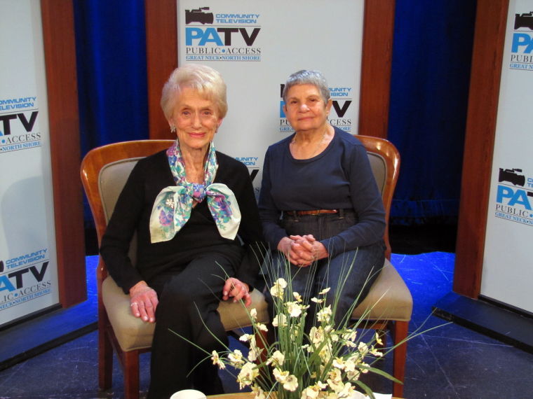 Shirley Romaine and Lois Schaffer, as seen on Public Access TV in 2014. (Photo from Blank Slate Media Archive)