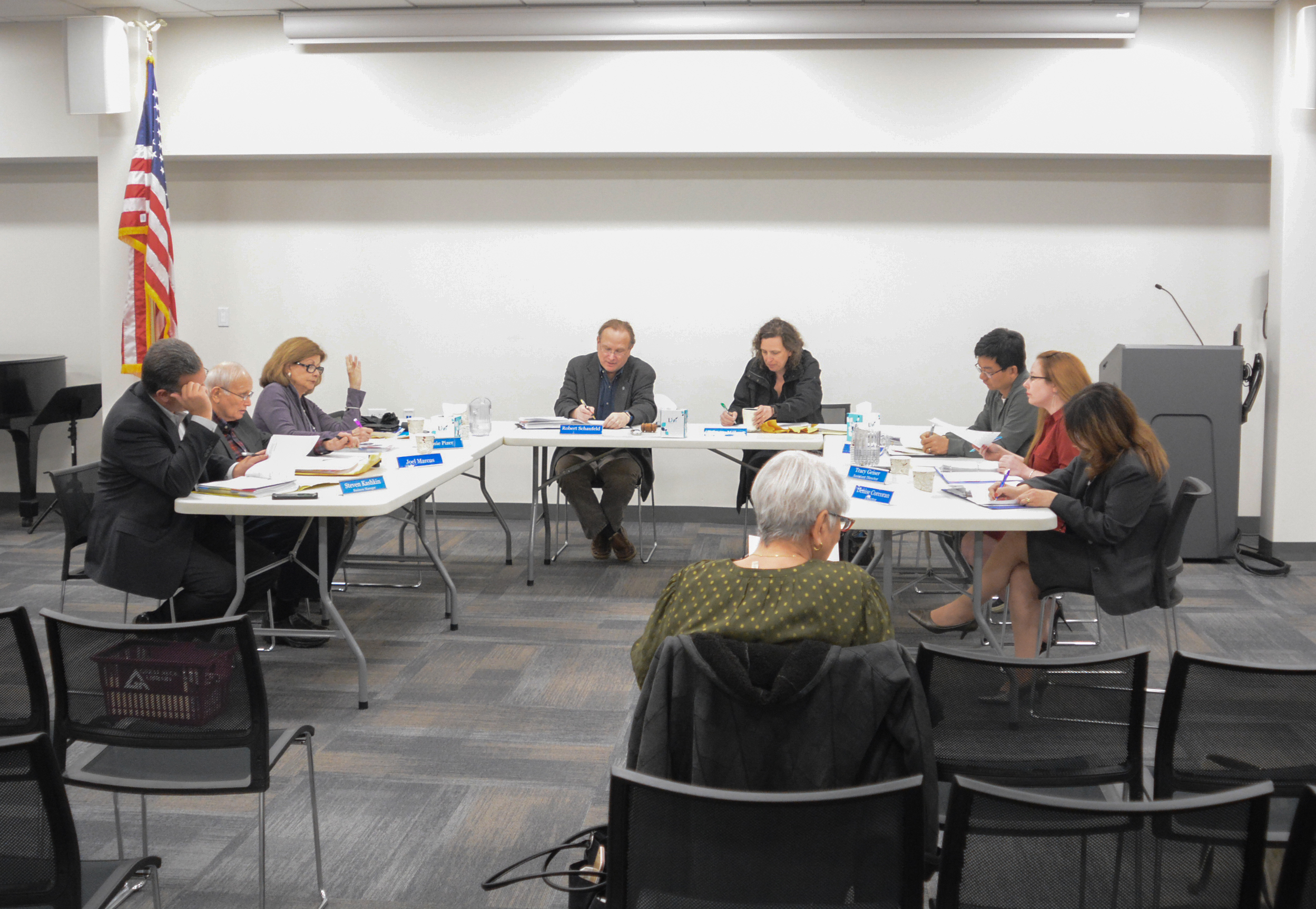 There are currently six members on the board: Robert Schaufeld, Rebecca Miller, Weihua Yang, Josie Pizer, Joel Marcus and Barry Smith, who is not pictured here. (Photo by Janelle Clausen)