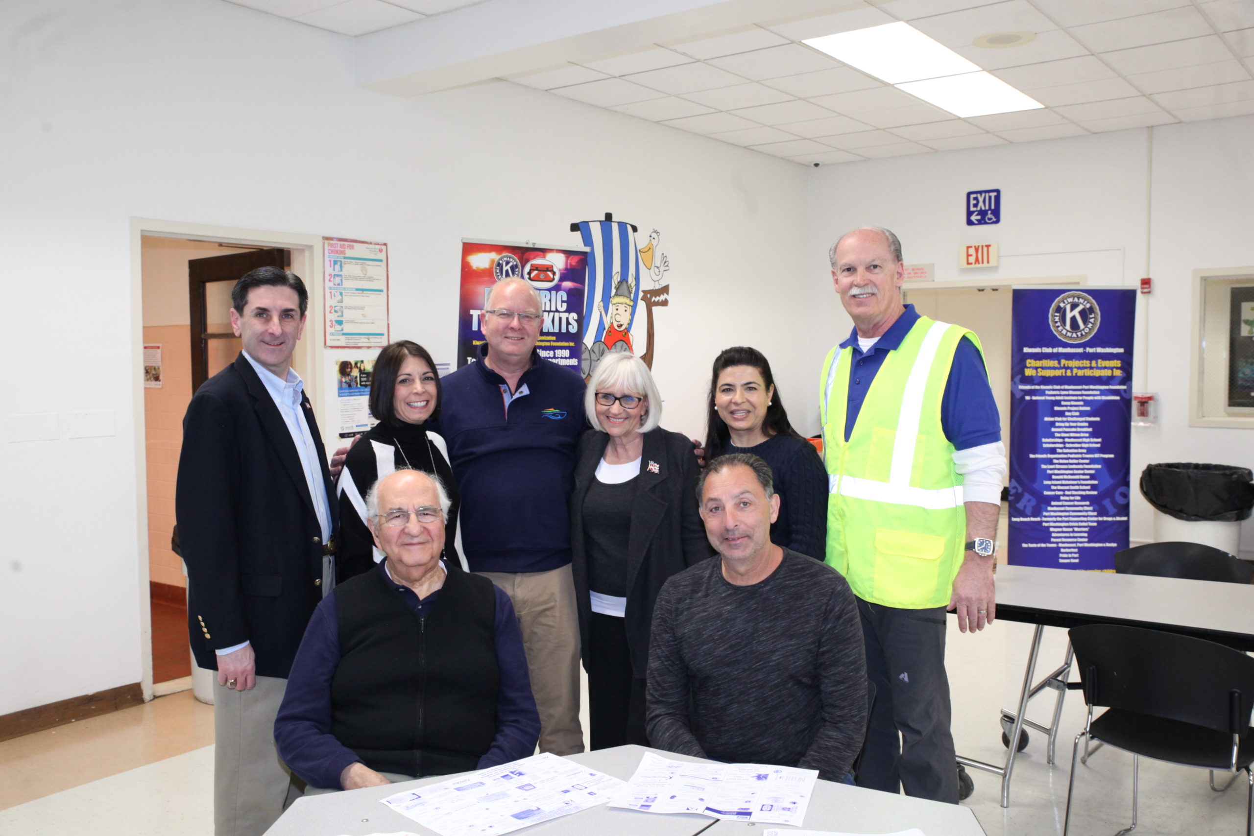 Town Clerk Wayne Wink, Council Member Dina De Giorgio, Bill Gordon, Supervisor Judi Bosworth, Council Member Anna Kaplan, Lt. Governor-Elect of Kiwanis Club of Manhasset-Port Washington Jeff Stone and Mike Ruffano and Joe Domina gathered together for a charitable breakfast. (Photo courtesy of the Town of North Hempstead)