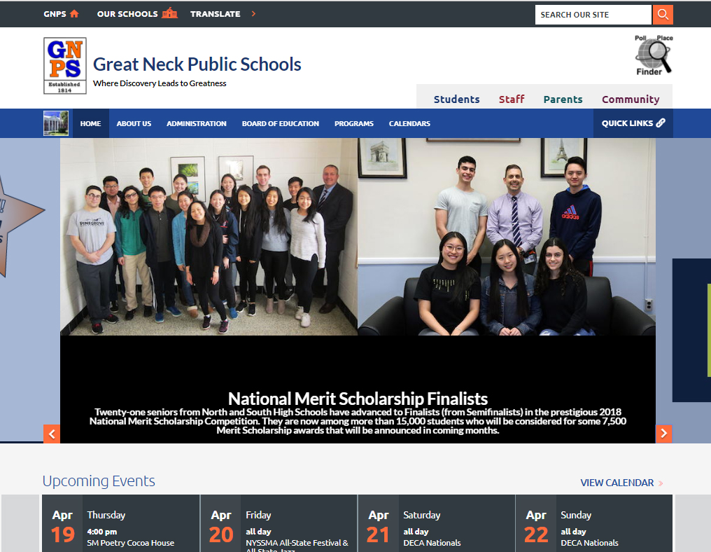 The Great Neck Public Schools district website is getting a makeover. (Photo courtesy of the Great Neck Public Schools)
