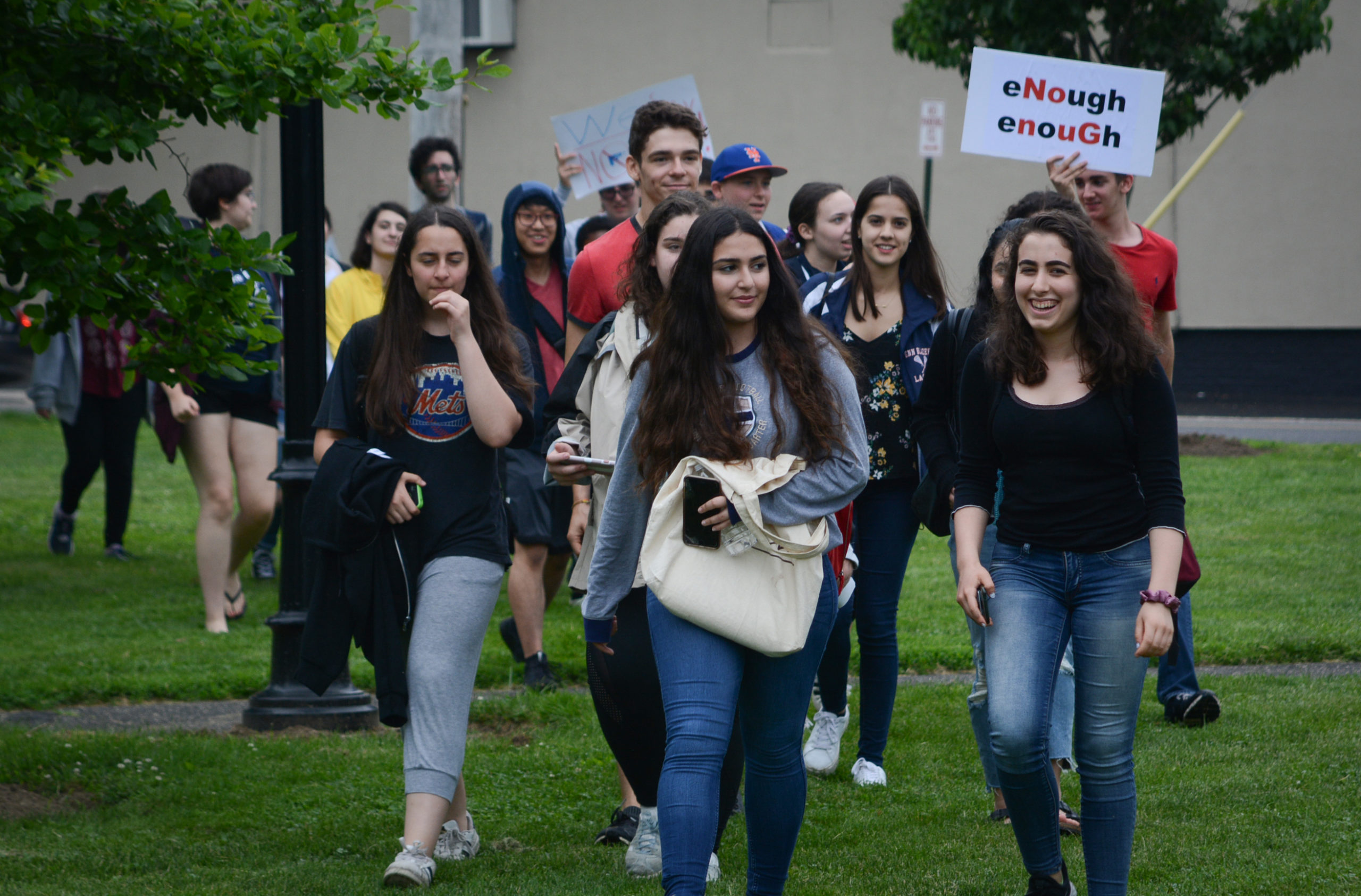 Great Neck North High School students, after working with administrators, walked out of class to rally for gun reform at the Village Green. (Photo by Janelle Clausen)