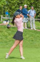 Lauren Chen of Manhasset, seen here teeing off at the county tournament, will be one of nine girls representing Nassau County at the state level. (Photo courtesy of Jim Amen)