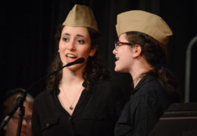Talia and Eden Katz, drawing on the Andrews Sisters from the 1930s, perform "Bei Mir Bistu Shein." (Photo by Janelle Clausen)