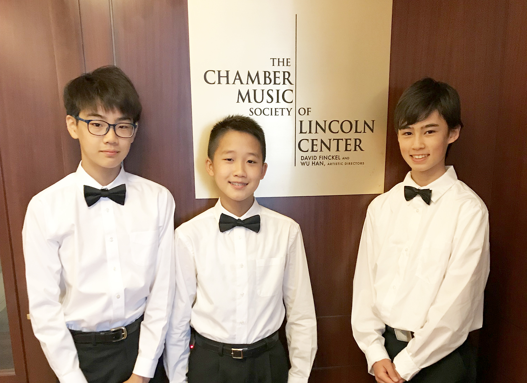 Three musicians from Great Neck South Middle School performed at the Lincoln Center. (Photo courtesy of the Great Neck Public Schools)