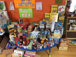 A sampling of the food collected by Cub Scout Pack 178. (Photo by David Lau)