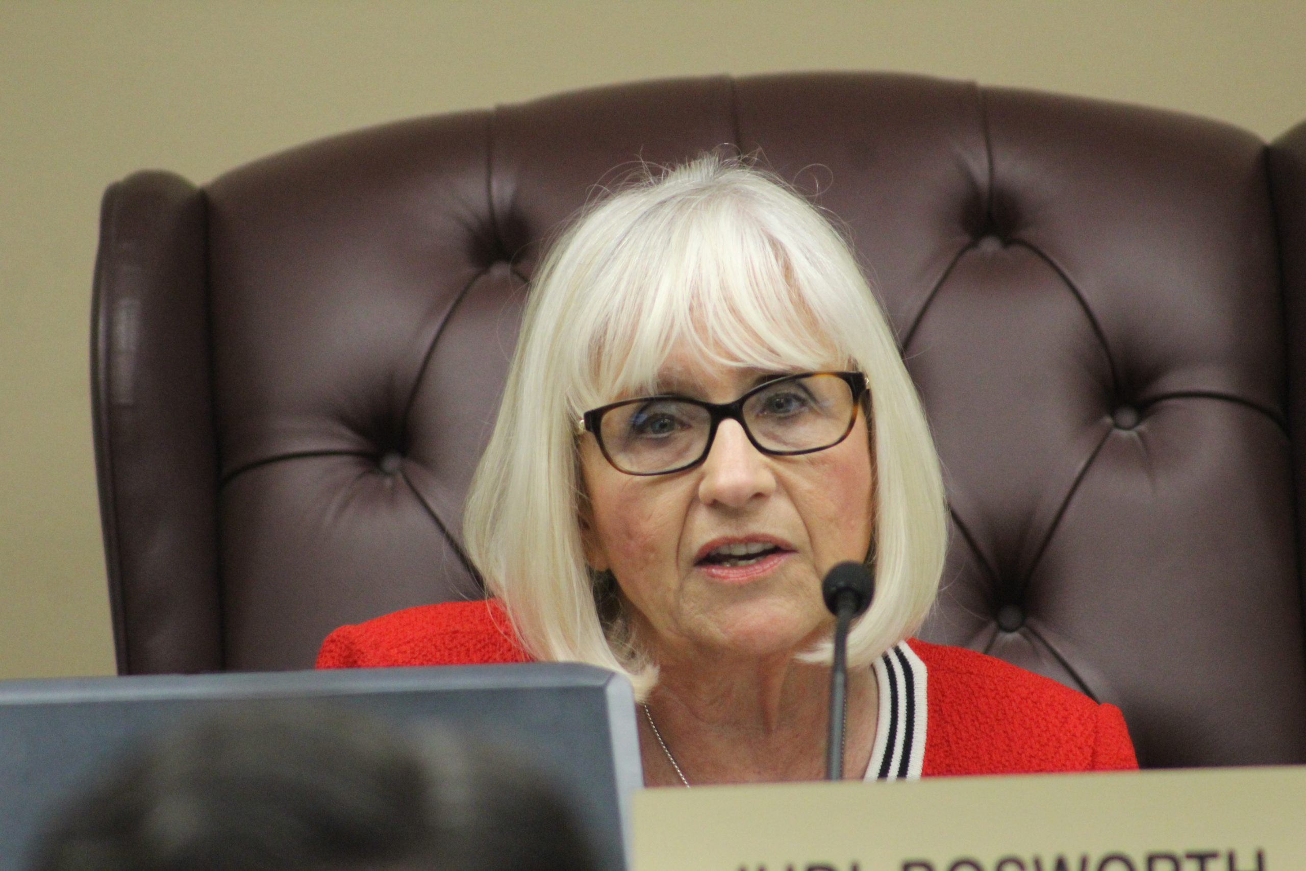 North Hempstead Town Supervisor Judi Bosworth, as seen at a previous meeting, spoke about the proposed 2019 budget on Thursday. (Photo by Rebecca Klar)