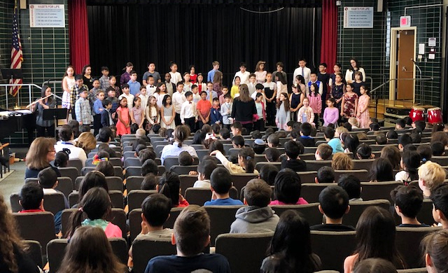 Students performed traditional folk songs from Ghana­­, Israel, Puerto Rico, Korea, and the United States as part of International Week. (Photo courtesy of the Great Neck Public Schools)