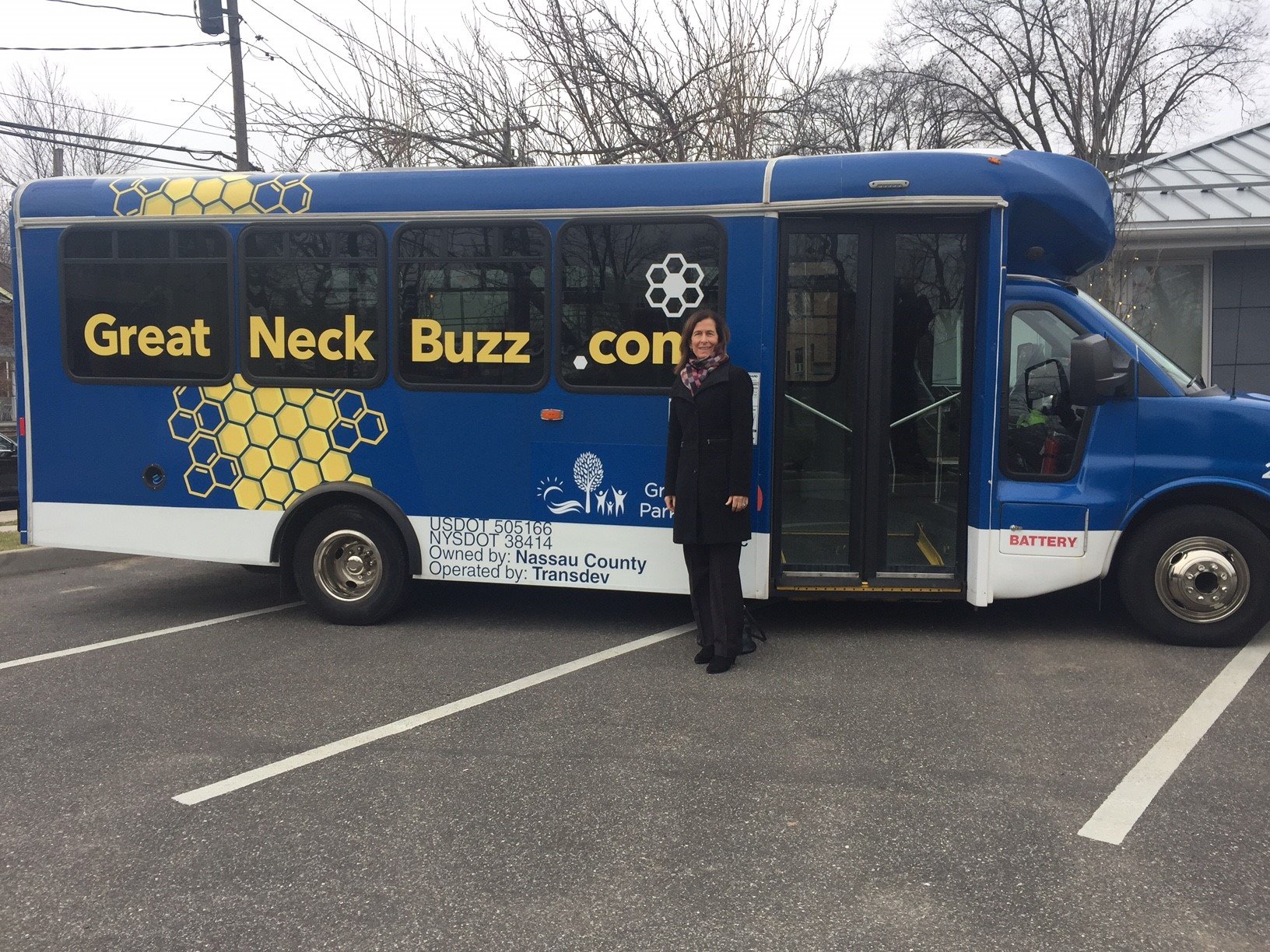 Legislator Ellen Birnbaum recently heralded the arrival of the Great Neck Buzz shuttle-share service. (Photo courtesy of Legislator Ellen Birnbaum's office)
