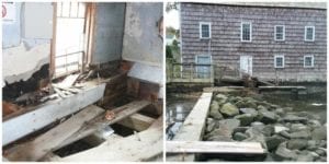 The Saddle Rock Grist Mill has seen better days – but may soon be the subject of some repairs. (Photos courtesy of the Great Neck Historical Society and Legislator Ellen Birnbaum's office)