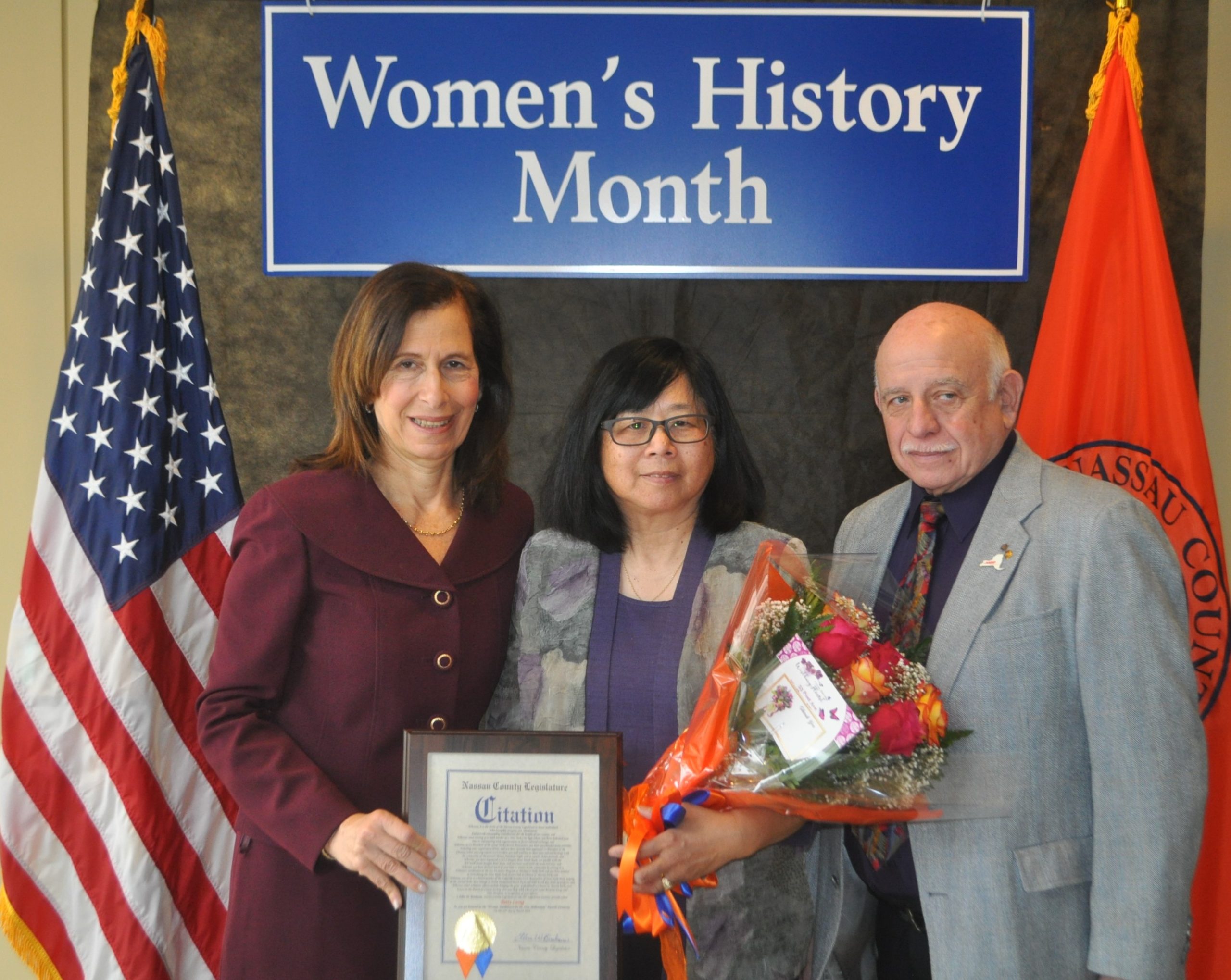 Betty Leong was honored for her contributions by Nassau County on Monday. (Photo courtesy of Legislator Ellen Birnbaum's office)