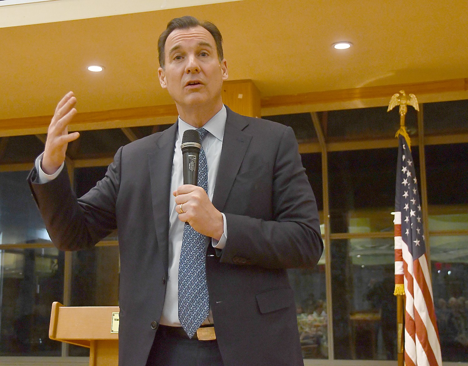 Rep. Tom Suozzi attended a town hall at Temple Beth-El in Great Neck on Monday night, discussing a wide range of issues. (Photo by Karen Rubin/news-photos-features.com)