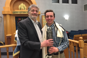 Paul Brody with Megillah student Eli Mendelson (NSHA ‘09) who chanted the “Gantze (Entire) Megillah” at Great Neck Synagogue. (Photo by Robert Mendelson)
