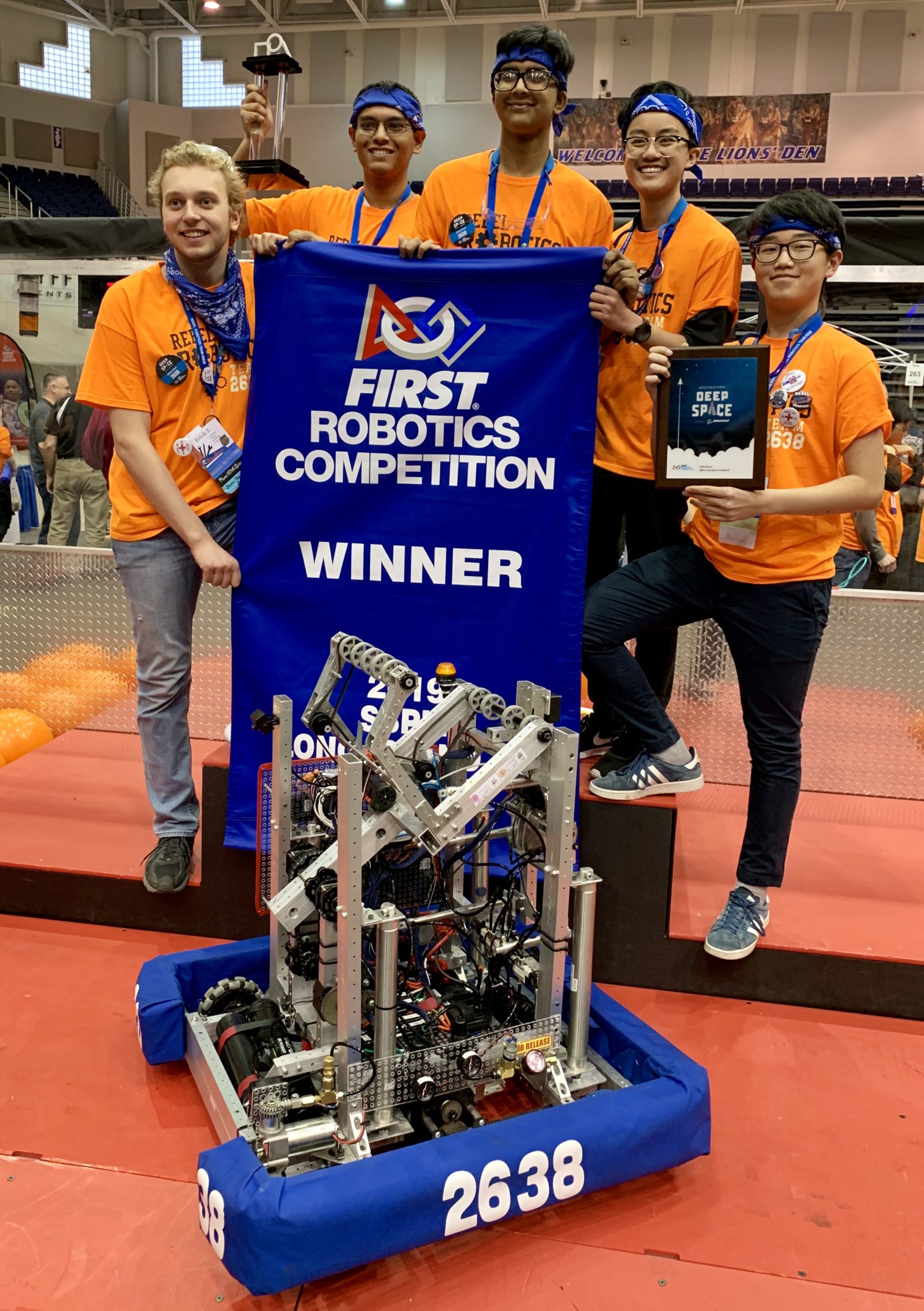 South High's Rebel Robotics team claimed first place at the Regional FIRST Competition late last March. (Photo courtesy of the Great Neck Public Schools)
