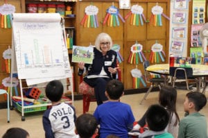 North Hempstead Town Supervisor Judi Bosworth speaks with Ms. Smith’s second-grade class about town government programs and operations as part of the Lakeville School’s annual Teach-In event. (Photo courtesy of Great Neck Public Schools)