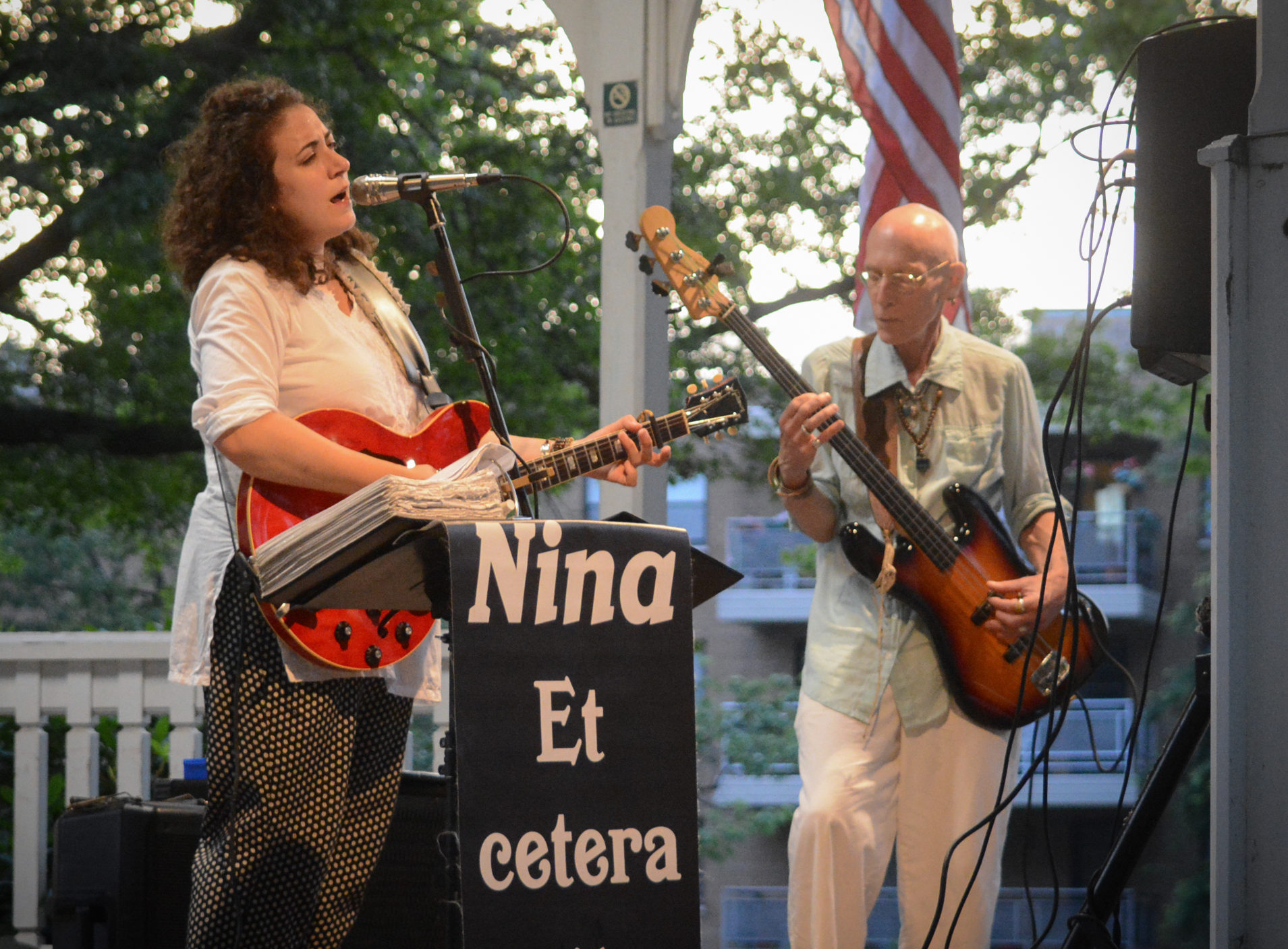 Nina Et Cetera, one of several groups to play during Great Neck Plaza’s annual summer concert series last year, performs at Firefighters Park on Grace Avenue. (Photo by Janelle Clausen)