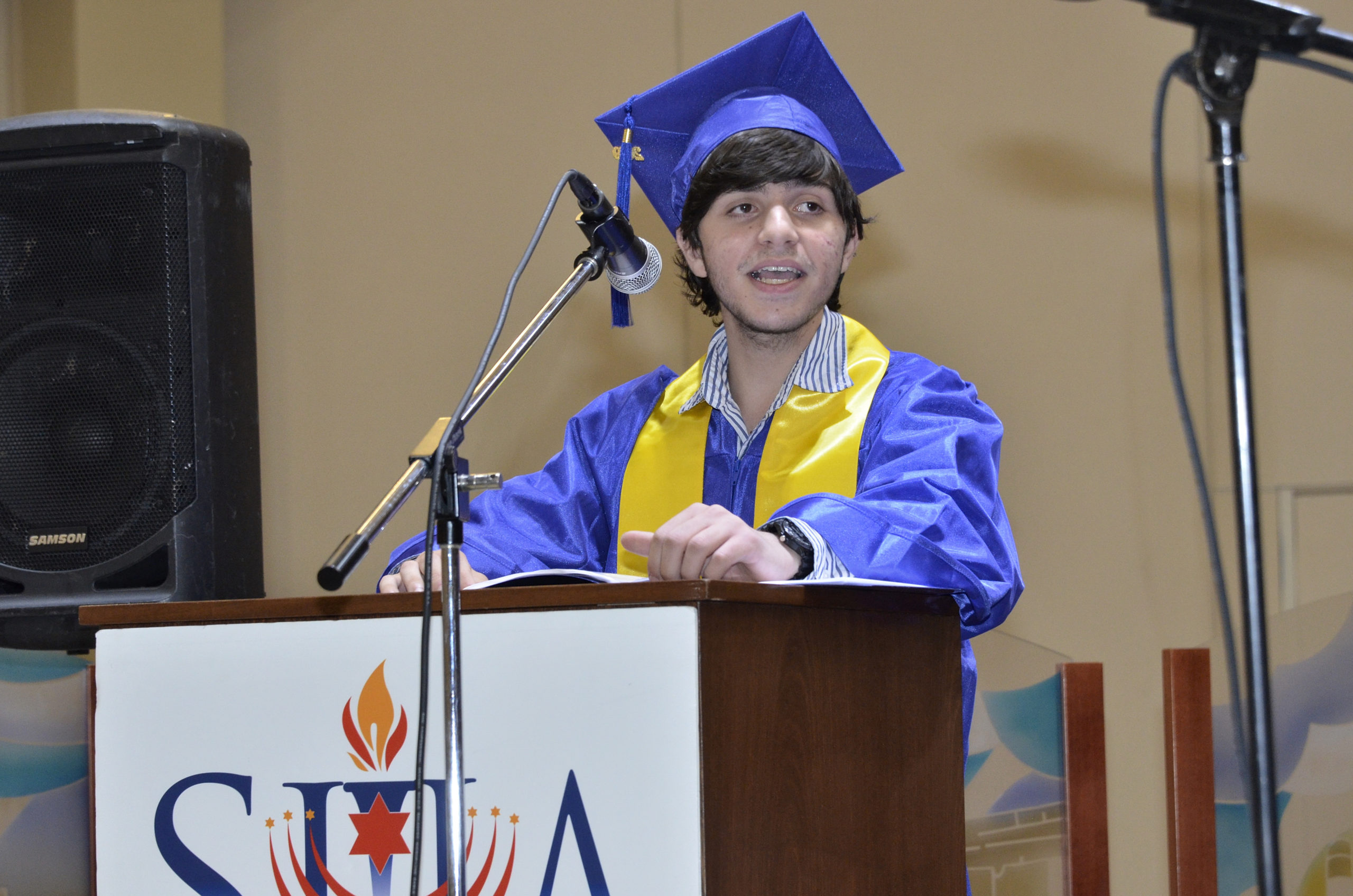 SHA valedictorian, Brayden Kohler, making his speech to friends, family and classmates at the class of 2019 graduation ceremony.