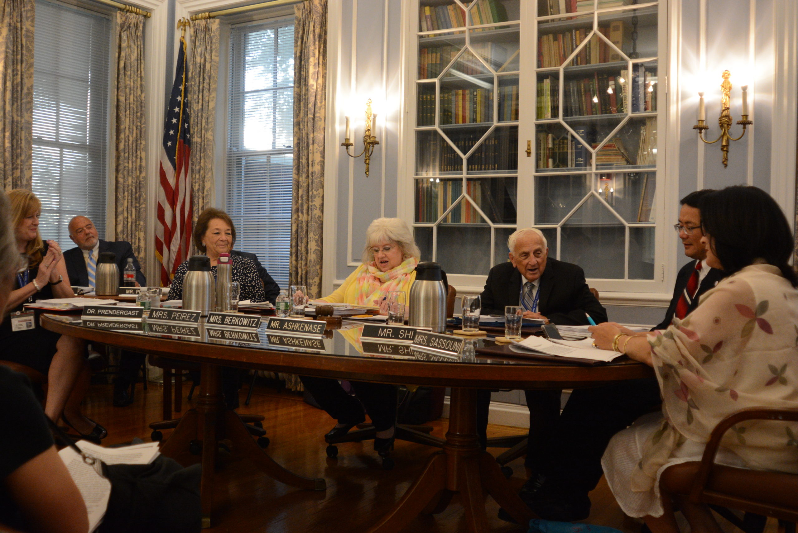 The Great Neck Board of Education took on appointments, retirements, bylaw changes, and the establishment of a memorial fund at its July 1 organizational meeting. (Photo by Janelle Clausen)