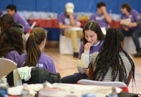 A group of girls work through the "universe of obligation" exercise. (Photo by Janelle Clausen)