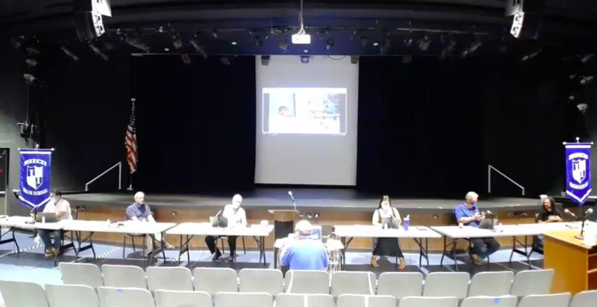 The Herricks Board of Education and school administrators discussed the district's reopening plans on Monday night. (Screenshot from YouTube)